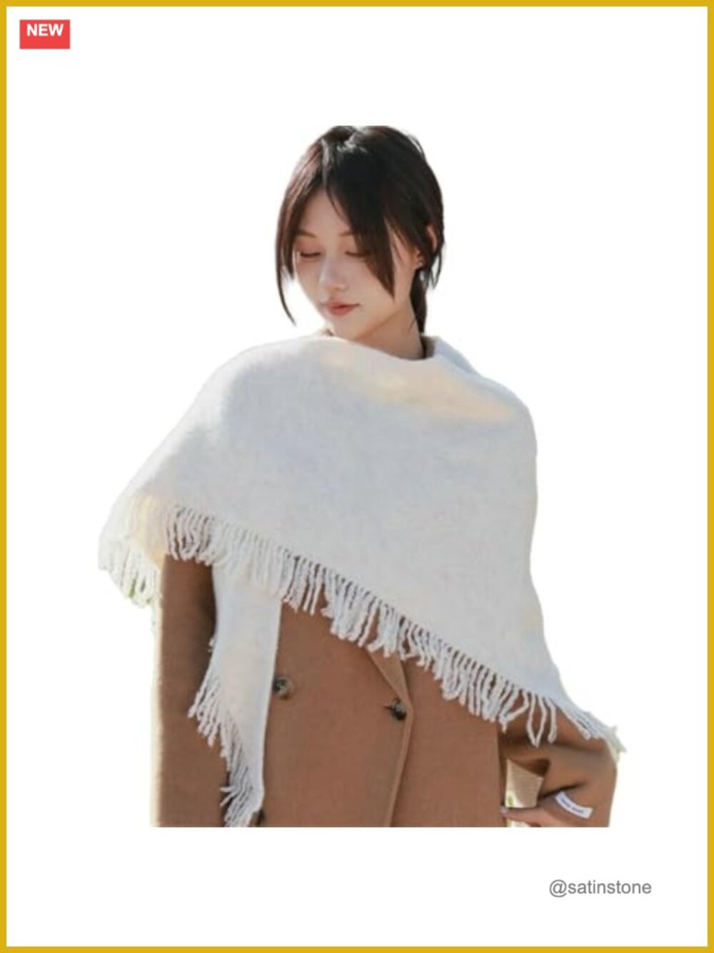 Women's Knit Shawl Wrap Triangle Scarf with Fringe Pashmina 2-in-1 Winter Warm